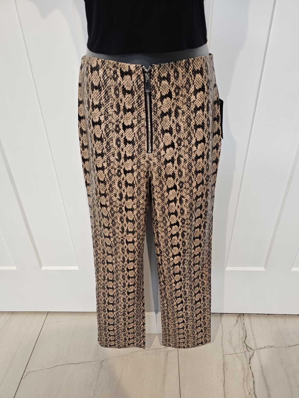 NWT Danielle Bernstein Faux Snakeskin Pants Front Zip High Rise Straight Leg